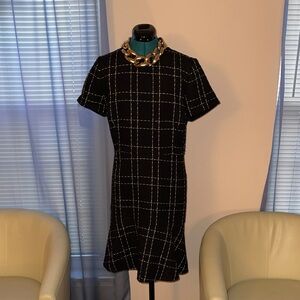 Ann Taylor Black and Gold Grid Mini Dress